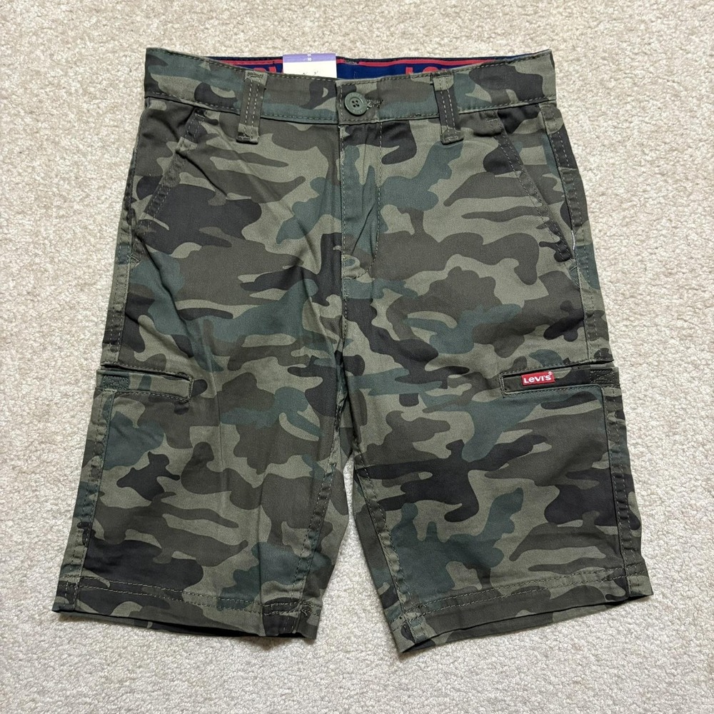 NWT Levis Cargo Shorts Boys 10 Green Camo Twill Adj Flex Waistband Stretch
